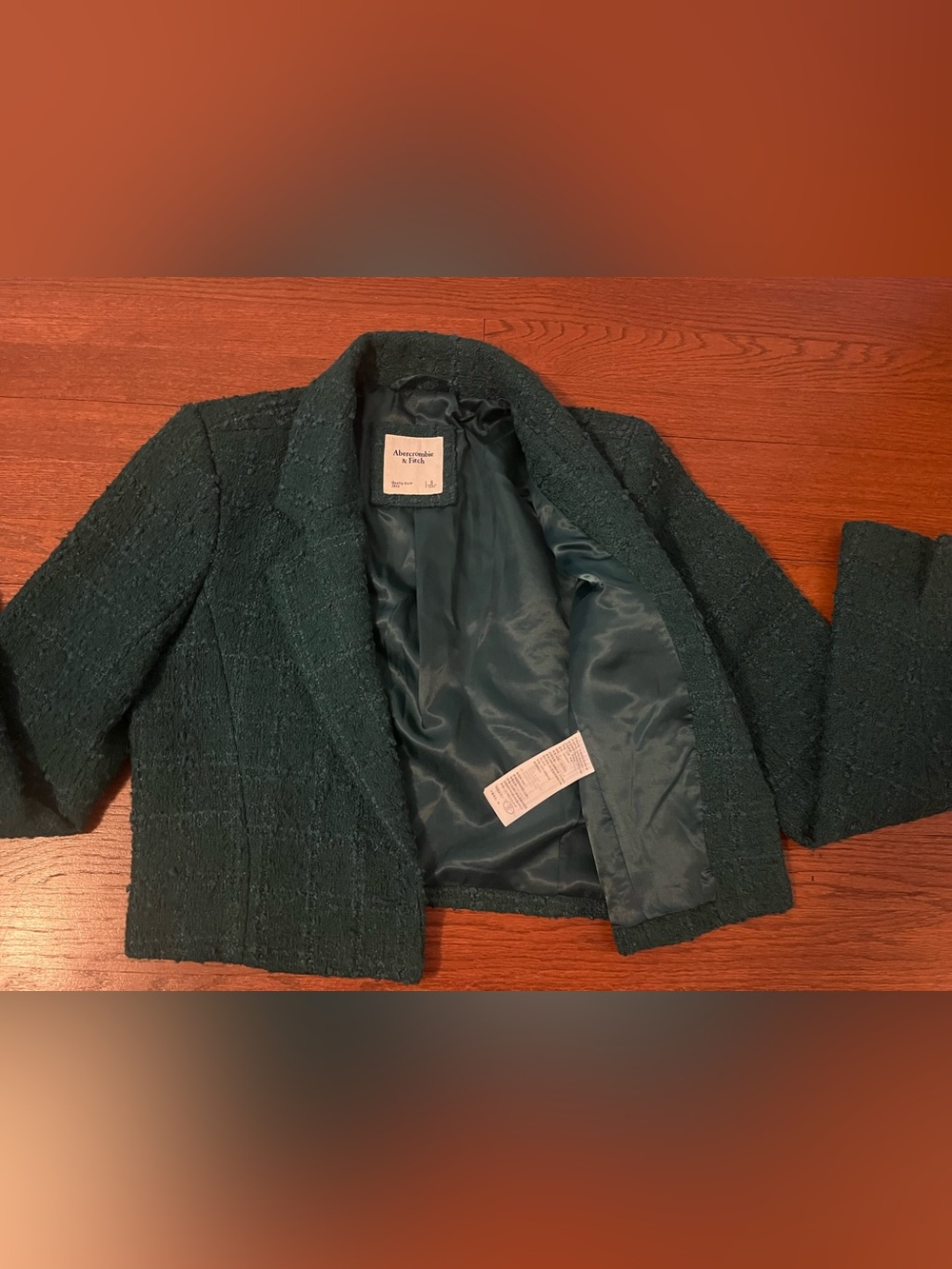 Abercrombie & Fitch Forest Green Tweed Cropped Blazer - Picture 6 of 7